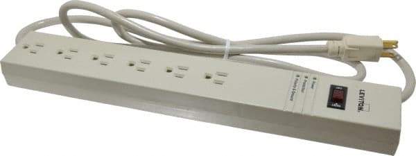 Leviton - 6 Outlets, 120 Volts, 15 Amps, 6' Cord, Power Outlet Strip - Free Hanging Mount, 5-15R NEMA Configuration, 15.06" Strip, cULus, UL Listed File 1449 - Exact Tool & Supply