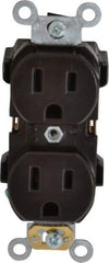 Leviton - 125 VAC, 15 Amp, 5-15R NEMA Configuration, Brown, Industrial Grade, Self Grounding Duplex Receptacle - 1 Phase, 2 Poles, 3 Wire, Flush Mount, Impact Resistant - Exact Tool & Supply