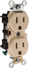 Leviton - 125 VAC, 15 Amp, 5-15R NEMA Configuration, Ivory, Industrial Grade, Self Grounding Duplex Receptacle - 1 Phase, 2 Poles, 3 Wire, Flush Mount, Impact Resistant - Exact Tool & Supply
