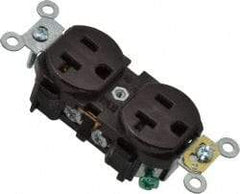 Leviton - 125 VAC, 20 Amp, 5-20R NEMA Configuration, Brown, Industrial Grade, Self Grounding Duplex Receptacle - 1 Phase, 2 Poles, 3 Wire, Flush Mount, Impact Resistant - Exact Tool & Supply
