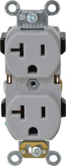Leviton - 125 VAC, 20 Amp, 5-20R NEMA Configuration, Gray, Industrial Grade, Self Grounding Duplex Receptacle - 1 Phase, 2 Poles, 3 Wire, Flush Mount, Impact and Tamper Resistant - Exact Tool & Supply