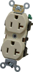 Leviton - 125 VAC, 20 Amp, 5-20R NEMA Configuration, Ivory, Industrial Grade, Self Grounding Duplex Receptacle - 1 Phase, 2 Poles, 3 Wire, Flush Mount, Impact and Tamper Resistant - Exact Tool & Supply