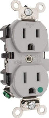 Leviton - 125 VAC/VDC, 15 Amp, 5-15R NEMA Configuration, Gray, Hospital Grade, Self Grounding Duplex Receptacle - 1 Phase, 2 Poles, 3 Wire, Flush Mount, Impact Resistant - Exact Tool & Supply