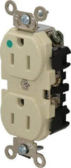 Leviton - 125 VAC, 15 Amp, 5-15R NEMA Configuration, Ivory, Hospital Grade, Self Grounding Duplex Receptacle - 1 Phase, 2 Poles, 3 Wire, Flush Mount, Impact Resistant - Exact Tool & Supply