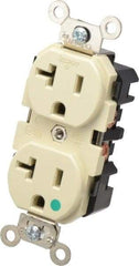Leviton - 125 VAC, 20 Amp, 5-20R NEMA Configuration, Ivory, Hospital Grade, Self Grounding Duplex Receptacle - 1 Phase, 2 Poles, 3 Wire, Flush Mount, Impact Resistant - Exact Tool & Supply
