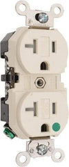 Leviton - 125 VAC, 20 Amp, 5-20R NEMA Configuration, Ivory, Hospital Grade, Self Grounding Duplex Receptacle - 1 Phase, 2 Poles, 3 Wire, Flush Mount, Tamper Resistant - Exact Tool & Supply