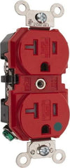 Leviton - 125 VAC, 20 Amp, 5-20R NEMA Configuration, Red, Hospital Grade, Self Grounding Duplex Receptacle - 1 Phase, 2 Poles, 3 Wire, Flush Mount, Tamper Resistant - Exact Tool & Supply