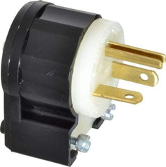 Leviton - 125 VAC, 20 Amp, 5-20P NEMA, Angled, Self Grounding, Industrial Grade Plug - 2 Pole, 3 Wire, 1 Phase, Nylon, Black, White - Exact Tool & Supply