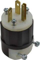 Leviton - 250 VAC, 20 Amp, 6-20P NEMA, Straight, Self Grounding, Industrial Grade Plug - 2 Pole, 3 Wire, 1 Phase, Nylon, Black, White - Exact Tool & Supply
