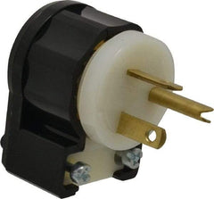 Leviton - 250 VAC, 20 Amp, 6-20P NEMA, Angled, Self Grounding, Industrial Grade Plug - 2 Pole, 3 Wire, 1 Phase, Nylon, Black, White - Exact Tool & Supply