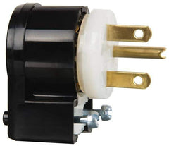 Leviton - 250 VAC, 15 Amp, 6-15P NEMA, Angled, Self Grounding, Industrial Grade Plug - 2 Pole, 3 Wire, 1 Phase, Nylon, Black, White - Exact Tool & Supply