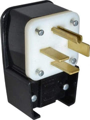 Leviton - 250 VAC, 60 Amp, 15-60P NEMA, Angled, Self Grounding, Industrial Grade Plug - 3 Pole, 4 Wire, 3 Phase, Nylon, Black - Exact Tool & Supply