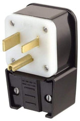 Leviton - 250 VAC, 30 Amp, 15-30P NEMA, Angled, Self Grounding, Industrial Grade Plug - 3 Pole, 4 Wire, 3 Phase, Nylon, Black - Exact Tool & Supply