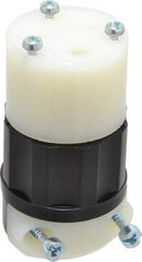 Leviton - 250 VAC, 15 Amp, 6-15R NEMA, Straight, Self Grounding, Industrial Grade Connector - 2 Pole, 3 Wire, 1 Phase, Nylon, Black, White - Exact Tool & Supply