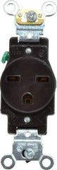 Leviton - 250 VAC, 15 Amp, 6-15R NEMA Configuration, Brown, Industrial Grade, Self Grounding Single Receptacle - 1 Phase, 2 Poles, 3 Wire, Flush Mount, Impact Resistant - Exact Tool & Supply