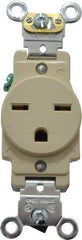 Leviton - 250 VAC, 15 Amp, 6-15R NEMA Configuration, Ivory, Industrial Grade, Self Grounding Single Receptacle - 1 Phase, 2 Poles, 3 Wire, Flush Mount, Impact Resistant - Exact Tool & Supply