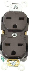 Leviton - 250 VAC, 15 Amp, 6-15R NEMA Configuration, Brown, Industrial Grade, Self Grounding Duplex Receptacle - 1 Phase, 2 Poles, 3 Wire, Flush Mount, Impact Resistant - Exact Tool & Supply