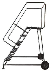Ballymore - 83" 5 Step Ladder - Rolling Safety Ladder, 300 Lb Capacity, 50" Platform Height, 30" Base Width x 43" Depth, Heavy-Duty Serrated Grating - Exact Tool & Supply