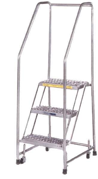 Ballymore - 68" 4 Step Ladder - Rolling Safety Ladder, 300 Lb Capacity, 38" Platform Height, 30" Base Width x 31" Depth, Heavy-Duty Serrated Grating - Exact Tool & Supply
