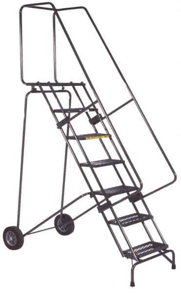 Ballymore - 133" 10 Step Ladder - 350 Lb Capacity, 100" Platform Height, 30" Base Width x 76" Base Depth, Perforated Tread - Exact Tool & Supply