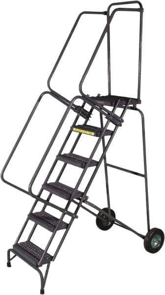 Ballymore - 93" 6 Step Ladder - 300 Lb Capacity, 60" Platform Height, 30" Base Width x 54" Depth, Heavy-Duty Serrated Grating - Exact Tool & Supply