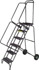 Ballymore - 93" 6 Step Ladder - 350 Lb Capacity, 60" Platform Height, 30" Base Width x 52" Base Depth, Heavy-Duty Serrated Grating - Exact Tool & Supply