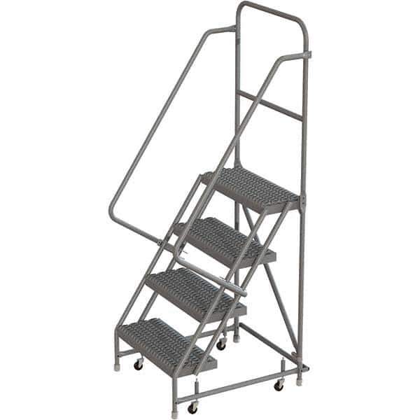 TRI-ARC - 76" 4 Step Rolling Platform Ladder - 450 Lb Capacity, 40" Platform Height, 30" Base Width x 35" Depth, Serrated Tread - Exact Tool & Supply
