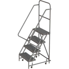 TRI-ARC - 76" 4 Step Rolling Platform Ladder - 450 Lb Capacity, 40" Platform Height, 30" Base Width x 35" Depth, Serrated Tread - Exact Tool & Supply