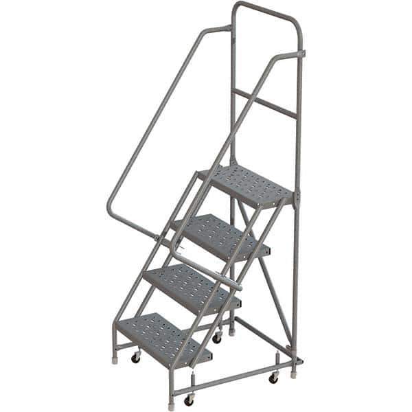 TRI-ARC - 76" 4 Step Rolling Platform Ladder - 450 Lb Capacity, 40" Platform Height, 30" Base Width x 35" Depth, Perforated Tread - Exact Tool & Supply