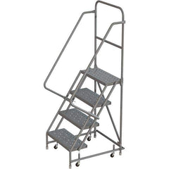 TRI-ARC - 76" 4 Step Rolling Platform Ladder - 450 Lb Capacity, 40" Platform Height, 30" Base Width x 35" Depth, Perforated Tread - Exact Tool & Supply