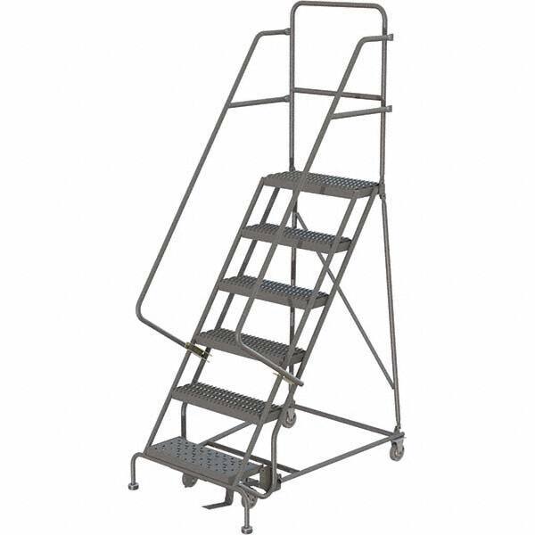 TRI-ARC - 96" 6 Step Rolling Platform Ladder - 450 Lb Capacity, 60" Platform Height, 27" Base Width x 50" Depth, Serrated Tread - Exact Tool & Supply