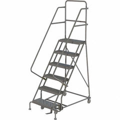 TRI-ARC - 96" 6 Step Rolling Platform Ladder - 450 Lb Capacity, 60" Platform Height, 27" Base Width x 50" Depth, Serrated Tread - Exact Tool & Supply