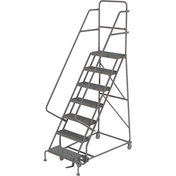 TRI-ARC - 103" 7 Step Ladder - 350 Lb Capacity, 70" Platform Height, 30" Base Width x 56" Depth, Heavy-Duty Serrated Grating - Exact Tool & Supply