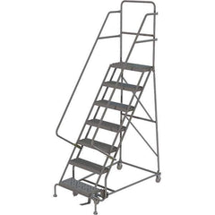 TRI-ARC - 103" 7 Step Ladder - 350 Lb Capacity, 70" Platform Height, 30" Base Width x 56" Depth, Heavy-Duty Serrated Grating - Exact Tool & Supply
