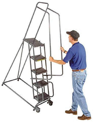 Ballymore - 68" 4 Step Ladder - Tilt & Roll Safety Ladder, 450 Lb Capacity, 38" Platform Height, 30" Base Width x 35" Base Depth, Expanded Metal Tread - Exact Tool & Supply