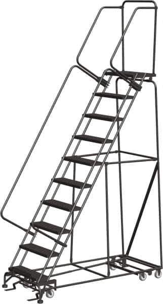Ballymore - 133" 10 Step All-Directional Ladder - Rolling Safety Ladder, 450 Lb Capacity, 100" Platform Height, 32" Base Width x 74" Depth, Perforated Tread - Exact Tool & Supply
