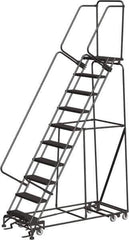 Ballymore - 133" 10 Step All-Directional Ladder - Rolling Safety Ladder, 450 Lb Capacity, 100" Platform Height, 32" Base Width x 74" Depth, Heavy-Duty Serrated Grating - Exact Tool & Supply