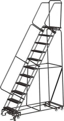 Ballymore - 143" 11 Step All-Directional Ladder - Rolling Safety Ladder, 450 Lb Capacity, 110" Platform Height, 32" Base Width x 80" Depth, Expanded Metal Tread - Exact Tool & Supply