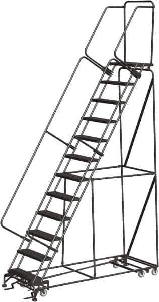Ballymore - 153" 12 Step Ladder - Rolling Safety Ladder, 450 Lb Capacity, 120" Platform Height, 32" Base Width x 87" Depth, Abrasive Mat Tread - Exact Tool & Supply