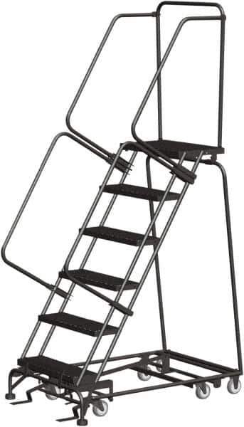 Ballymore - 93" 6 Step All-Directional Ladder - Rolling Safety Ladder, 450 Lb Capacity, 60" Platform Height, 30" Base Width x 49" Depth, Perforated Tread - Exact Tool & Supply