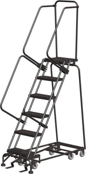 Ballymore - 93" 6 Step Ladder - Rolling Safety Ladder, 450 Lb Capacity, 60" Platform Height, 24" Base Width x 49" Depth, Abrasive Mat Tread - Exact Tool & Supply