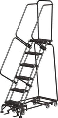 Ballymore - 93" 6 Step All-Directional Ladder - Rolling Safety Ladder, 450 Lb Capacity, 60" Platform Height, 24" Base Width x 49" Depth, Perforated Tread - Exact Tool & Supply