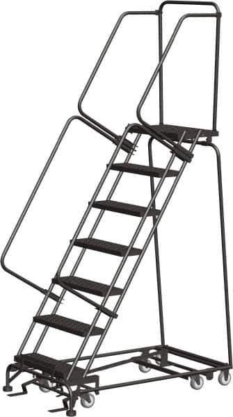 Ballymore - 103" 7 Step Ladder - Rolling Safety Ladder, 450 Lb Capacity, 70" Platform Height, 30" Base Width x 55" Depth, Expanded Metal Tread - Exact Tool & Supply