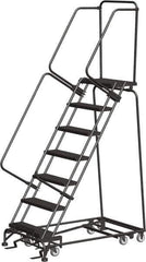 Ballymore - 103" 7 Step Ladder - Rolling Safety Ladder, 450 Lb Capacity, 70" Platform Height, 30" Base Width x 55" Depth, Expanded Metal Tread - Exact Tool & Supply