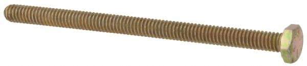 Made in USA - 1/4-20 UNC, 4" Length Under Head Hex Head Cap Screw - Fully Threaded, Grade 8 Alloy Steel, Zinc Yellow Dichromate Finish, 7/16" Hex - Exact Tool & Supply