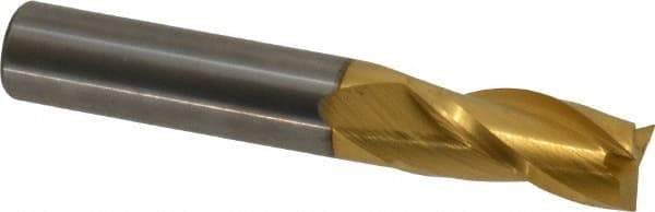 Hertel - 7/16", 1" LOC, 7/16" Shank Diam, 2-3/4" OAL, 3 Flute, Solid Carbide Square End Mill - Single End, TiN Finish, Spiral Flute, 30° Helix, Centercutting, Right Hand Cut - Exact Tool & Supply