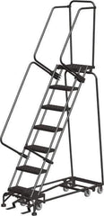 Ballymore - 103" 7 Step All-Directional Ladder - Rolling Safety Ladder, 450 Lb Capacity, 70" Platform Height, 24" Base Width x 55" Depth, Expanded Metal Tread - Exact Tool & Supply