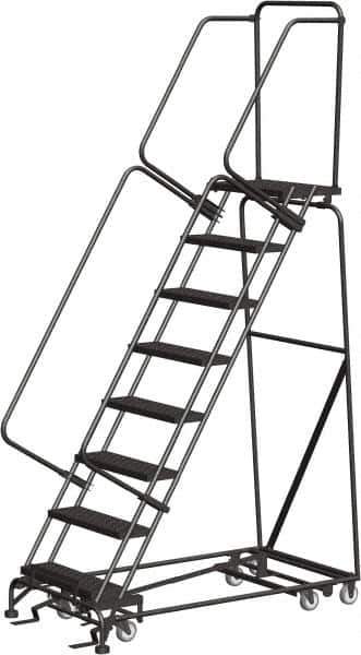 Ballymore - 113" 8 Step All-Directional Ladder - Rolling Safety Ladder, 450 Lb Capacity, 80" Platform Height, 32" Base Width x 61" Depth, Perforated Tread - Exact Tool & Supply