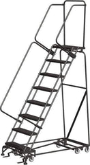 Ballymore - 113" 8 Step All-Directional Ladder - Rolling Safety Ladder, 450 Lb Capacity, 80" Platform Height, 32" Base Width x 61" Depth, Perforated Tread - Exact Tool & Supply