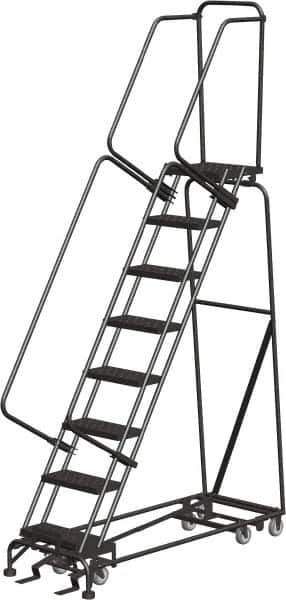 Ballymore - 113" 8 Step All-Directional Ladder - Rolling Safety Ladder, 450 Lb Capacity, 80" Platform Height, 24" Base Width x 61" Depth, Expanded Metal Tread - Exact Tool & Supply